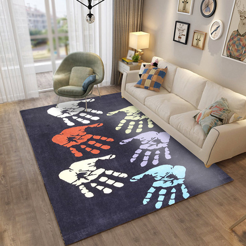 Kids Handprint Pattern Rug Black and Apricot Polyester Rug Washable Pet Friendly Non-Slip Area Rug for Child's Bedroom - Black - Clearhalo - 'Area Rug' - 'Rug' - 1716791