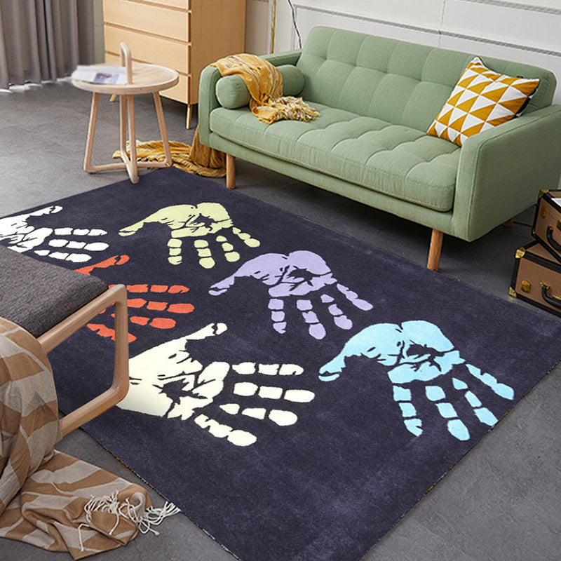 Kids Handprint Pattern Rug Black and Apricot Polyester Rug Washable Pet Friendly Non-Slip Area Rug for Child's Bedroom - Clearhalo - 'Area Rug' - 'Rug' - 1716792