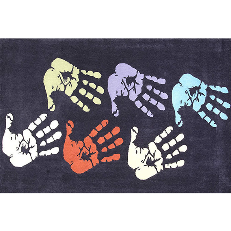 Kids Handprint Pattern Rug Black and Apricot Polyester Rug Washable Pet Friendly Non-Slip Area Rug for Child's Bedroom - Clearhalo - 'Area Rug' - 'Rug' - 1716793