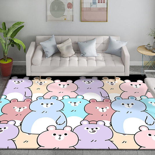 Funky Cartoon Bear Pattern Rug Multicolor Kids Rug Polyester Pet Friendly Washable Area Rug for Nursery