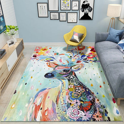 Colorful Cartoon Animal Pattern Rug Pink and Blue Kids Rug Polyester Pet Friendly Washable Non-Slip Backing Area Rug for Nursery