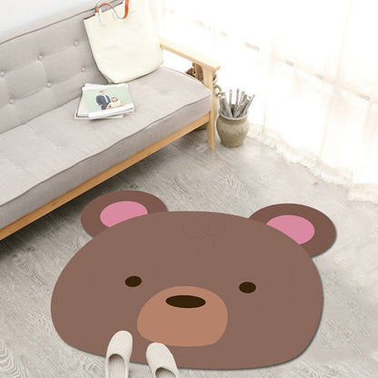 Cute Cartoon Animal Pattern Rug Brown and Yellow Kids Rug Polyester Washable Pet Friendly Anti-Slip Carpet for Children's Room