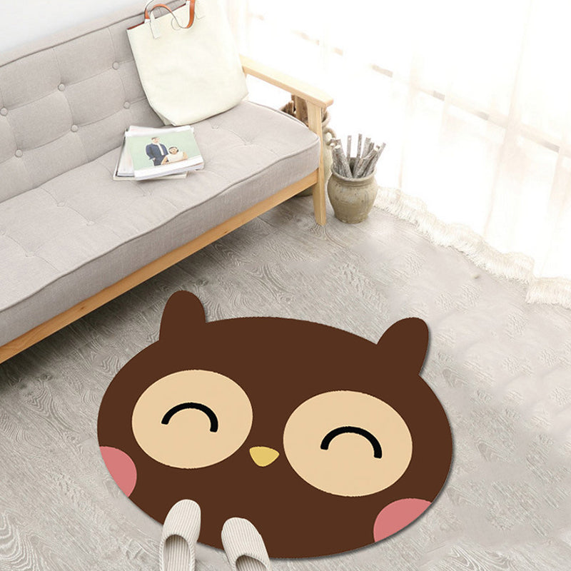 Cute Cartoon Animal Pattern Rug Brown and Yellow Kids Rug Polyester Washable Pet Friendly Anti-Slip Carpet for Children's Room