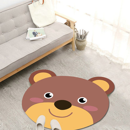 Cute Cartoon Animal Pattern Rug Brown and Yellow Kids Rug Polyester Washable Pet Friendly Anti-Slip Carpet for Children's Room