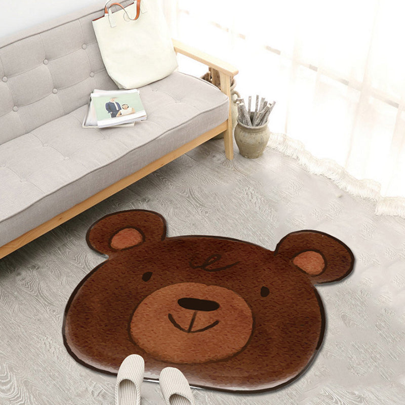 Cute Cartoon Animal Pattern Rug Brown and Yellow Kids Rug Polyester Washable Pet Friendly Anti-Slip Carpet for Children's Room