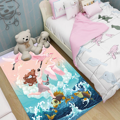 Pink and Blue Kids Rug Polyester Forest and City Pattern Rug Pet Friendly Washable Anti-Slip Backing Carpet for Decoration - Blue - Clearhalo - 'Area Rug' - 'Rug' - 1716955