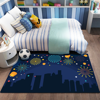 Pink and Blue Kids Rug Polyester Forest and City Pattern Rug Pet Friendly Washable Anti-Slip Backing Carpet for Decoration - Dark Blue - Clearhalo - 'Area Rug' - 'Rug' - 1716957