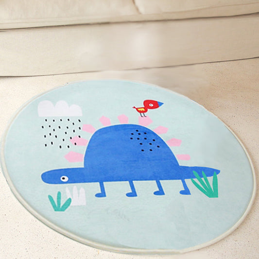 Kids Cartoon Animal Pattern Rug Grey and Green Polyester Rug Washable Pet Friendly Non-Slip Area Rug for Child's Bedroom - Blue - Clearhalo - 'Area Rug' - 'Rug' - 1716962