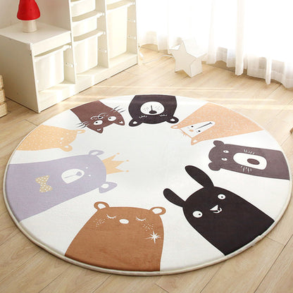 Kids Cartoon Animal Pattern Rug Grey and Green Polyester Rug Washable Pet Friendly Non-Slip Area Rug for Child's Bedroom - Ivory - Clearhalo - 'Area Rug' - 'Rug' - 1716963