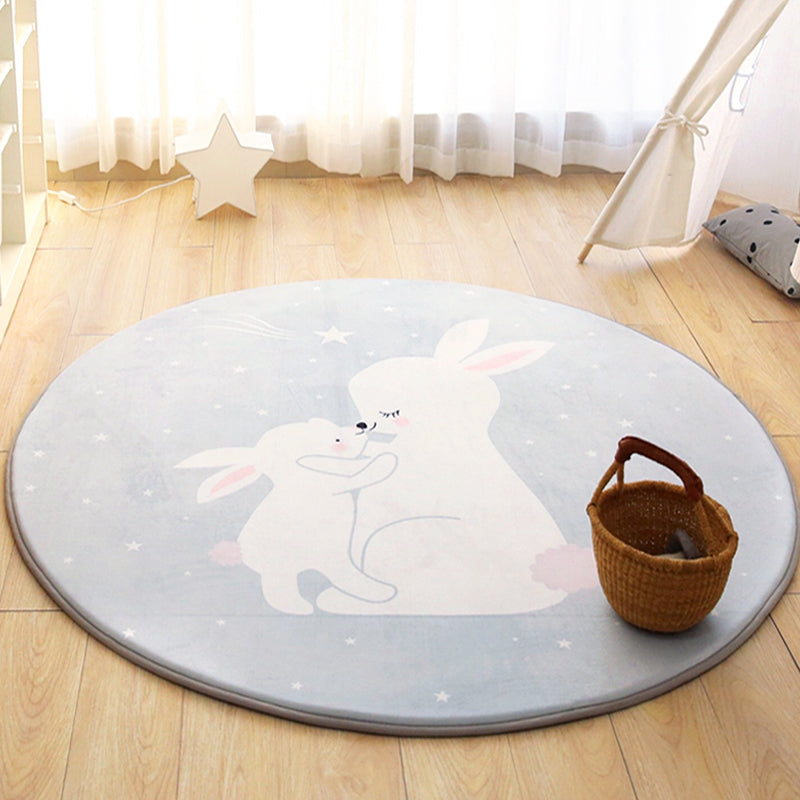 Kids Cartoon Animal Pattern Rug Grey and Green Polyester Rug Washable Pet Friendly Non-Slip Area Rug for Child's Bedroom - Light Gray - Clearhalo - 'Area Rug' - 'Rug' - 1716964