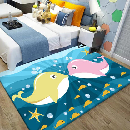 Kids Cartoon Dolphin Pattern Rug with Star Green and Blue Polyester Rug Washable Pet Friendly Non-Slip Area Rug for Child's Bedroom - Yellow - Clearhalo - 'Area Rug' - 'Rug' - 1716972