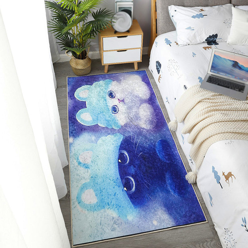 Kids Dog Pattern Rug Green and Blue Polyester Rug Washable Pet Friendly Non-Slip Area Rug for Child's Bedroom - Dark Blue - Clearhalo - 'Area Rug' - 'Rug' - 1716979