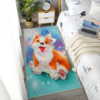 Kids Dog Pattern Rug Green and Blue Polyester Rug Washable Pet Friendly Non-Slip Area Rug for Child's Bedroom - Orange - Clearhalo - 'Area Rug' - 'Rug' - 1716980