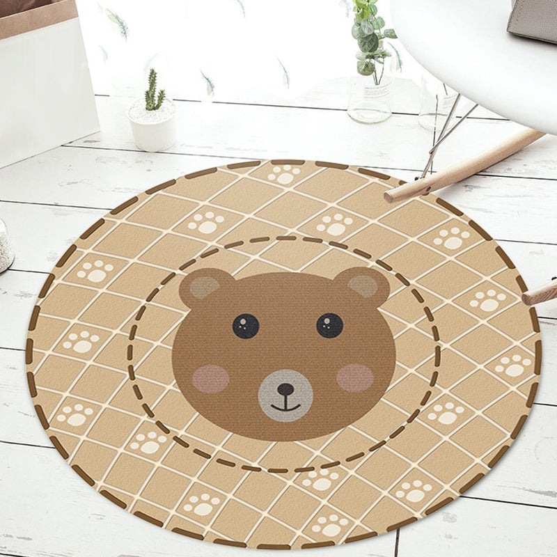 Black and Green Kids Rug Polyester Cartoon Animal and Floral Pattern Rug Pet Friendly Washable Anti-Slip Backing Carpet for Decoration - Light Brown - Clearhalo - 'Area Rug' - 'Rug' - 1717076