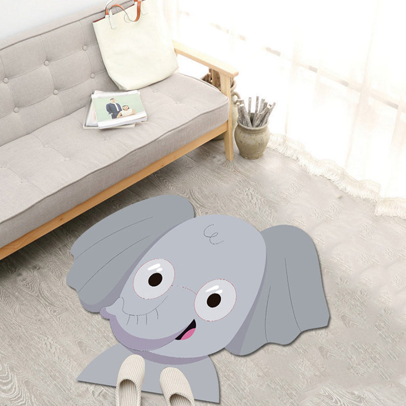 Kids Cartoon Animal Pattern Rug Green and Blue Polyester Rug Washable Pet Friendly Non-Slip Area Rug for Child's Bedroom - Grey - Clearhalo - 'Area Rug' - 'Rug' - 1717086