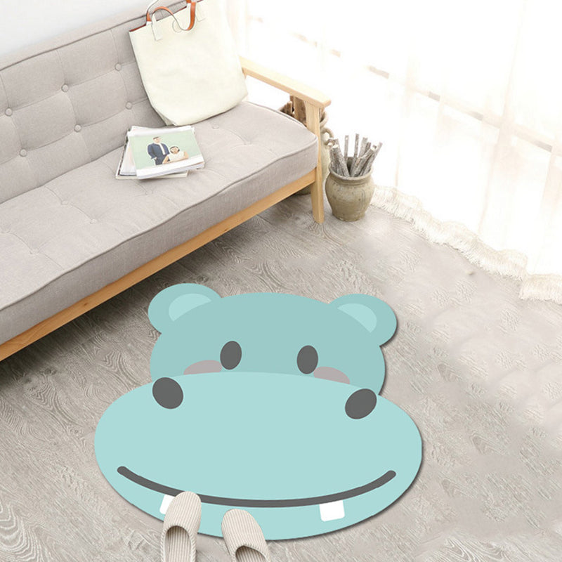 Kids Cartoon Animal Pattern Rug Green and Blue Polyester Rug Washable Pet Friendly Non-Slip Area Rug for Child's Bedroom - Blue - Clearhalo - 'Area Rug' - 'Rug' - 1717087