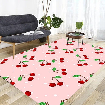 Pink Kids Rug Synthetics Cherry Pattern Rug Pet Friendly Washable Anti-Slip Backing Carpet for Decoration - Clearhalo - 'Area Rug' - 'Rug' - 1717090