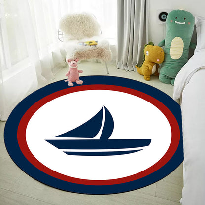 Unique Navigation Pattern Rug with Ship and Anchor Blue and White Kids Rug Polyester Washable Pet Friendly Anti-Slip Carpet for Children's Room White Clearhalo 'Area Rug' 'Rug' 1717095