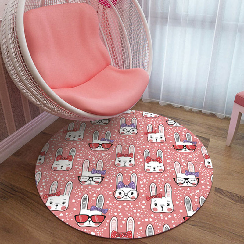 Pink and Blue Kids Rug Polyester Cartoon Animal Pattern Rug Pet Friendly Washable Anti-Slip Backing Carpet for Decoration - Clearhalo - 'Area Rug' - 'Rug' - 1717129