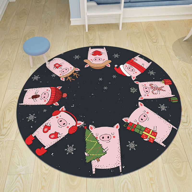 Pink and Blue Kids Rug Polyester Cartoon Animal Pattern Rug Pet Friendly Washable Anti-Slip Backing Carpet for Decoration - Clearhalo - 'Area Rug' - 'Rug' - 1717130