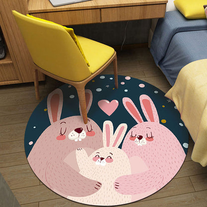 Cute Cartoon Character Pattern Rug Pink Kids Rug Polyester Washable Pet Friendly Anti-Slip Carpet for Children's Room