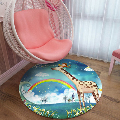 Cute Cartoon Character Pattern Rug Pink Kids Rug Polyester Washable Pet Friendly Anti-Slip Carpet for Children's Room