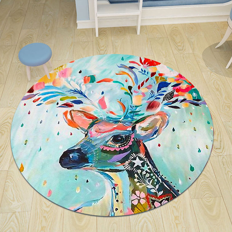 Cute Cartoon Character Pattern Rug Pink Kids Rug Polyester Washable Pet Friendly Anti-Slip Carpet for Children's Room