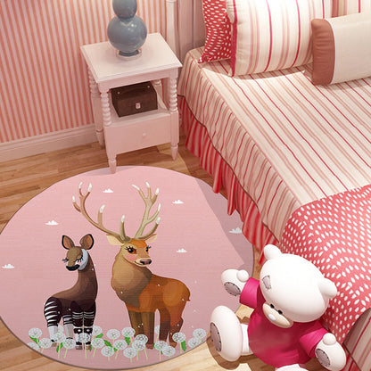 Cute Cartoon Animal Pattern Rug Multicolor Kids Rug Polyester Washable Pet Friendly Anti-Slip Carpet for Children's Room