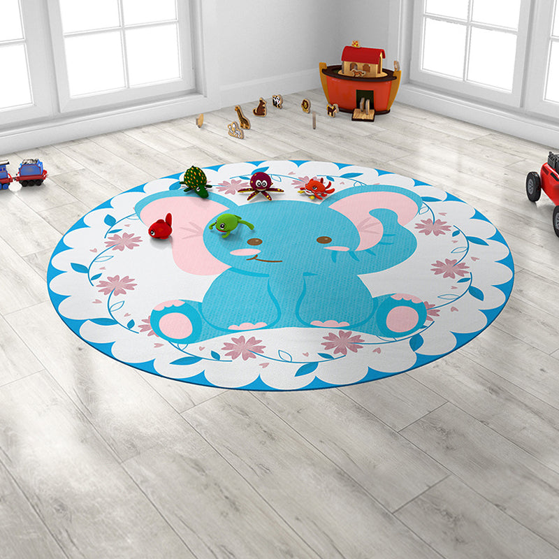 Cute Cartoon Animal Pattern Rug Multicolor Kids Rug Polyester Washable Pet Friendly Anti-Slip Carpet for Children's Room