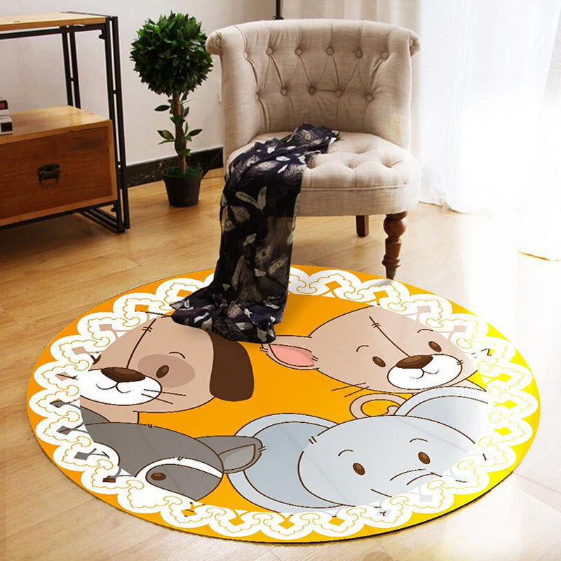 Cute Cartoon Animal Pattern Rug Multicolor Kids Rug Polyester Washable Pet Friendly Anti-Slip Carpet for Children's Room