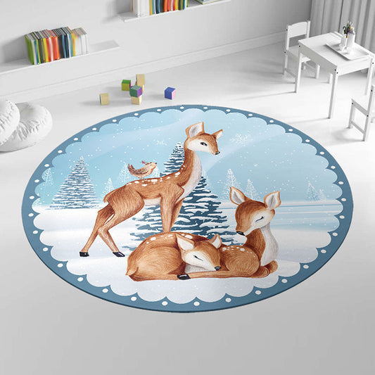 Cute Cartoon Animal Pattern Rug Multicolor Kids Rug Polyester Washable Pet Friendly Anti-Slip Carpet for Children's Room