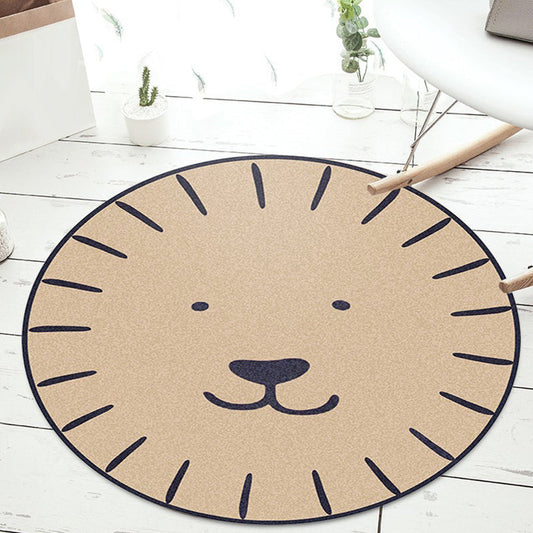 Kids Cartoon Animal Pattern Rug Apricot and Green Polyester Rug Washable Pet Friendly Non-Slip Area Rug for Child's Bedroom - Light Brown - Clearhalo - 'Area Rug' - 'Rug' - 1717193