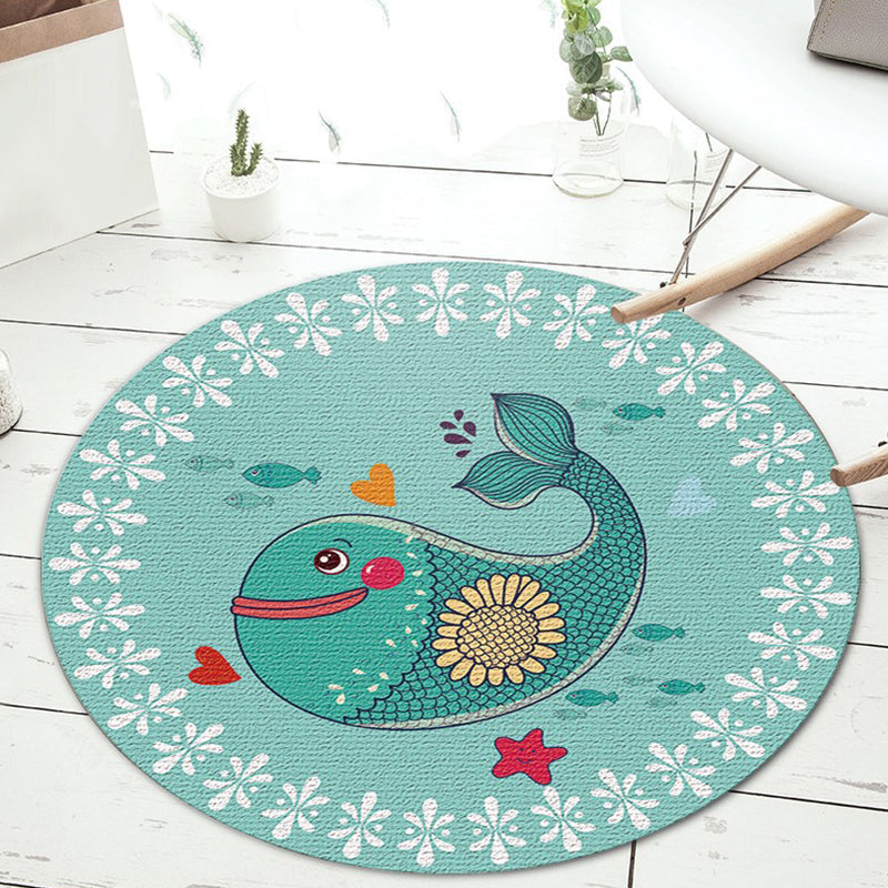 Kids Cartoon Animal Pattern Rug Apricot and Green Polyester Rug Washable Pet Friendly Non-Slip Area Rug for Child's Bedroom - Green - Clearhalo - 'Area Rug' - 'Rug' - 1717198