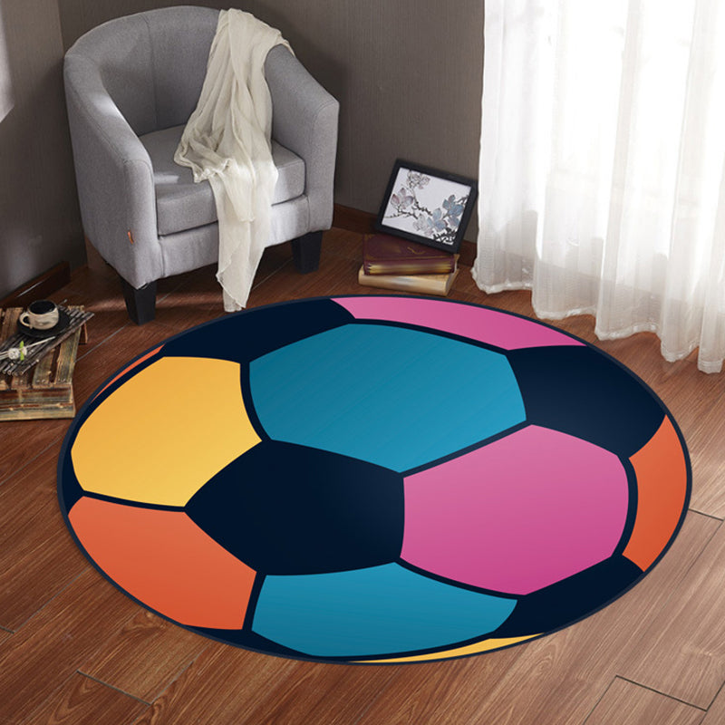 Kids Sports Pattern Rug Multicolor Polyester Rug Washable Pet Friendly Non-Slip Area Rug for Child's Bedroom - Black - Clearhalo - 'Area Rug' - 'Rug' - 1717200