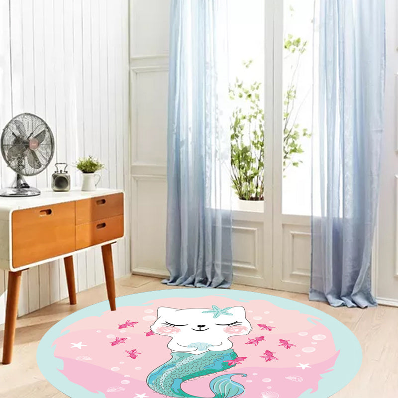 Kids Cartoon Cat Pattern Rug Pink and Red Polyester Rug Washable Pet Friendly Non-Slip Area Rug for Child's Bedroom - Clearhalo - 'Area Rug' - 'Rug' - 1717250