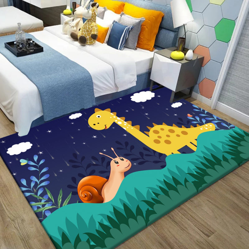 Unique Cartoon Animal Pattern Rug Black and Blue Kids Rug Polyester Pet Friendly Washable Area Rug for Nursery Dark Blue Clearhalo 'Area Rug' 'Rug' 1717252