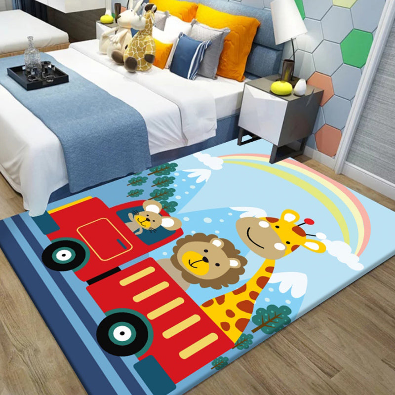 Unique Cartoon Animal Pattern Rug Black and Blue Kids Rug Polyester Pet Friendly Washable Area Rug for Nursery Red Clearhalo 'Area Rug' 'Rug' 1717258