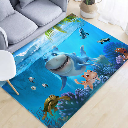 Unique Cartoon Animal Pattern Rug Black and Blue Kids Rug Polyester Pet Friendly Washable Area Rug for Nursery Blue Clearhalo 'Area Rug' 'Rug' 1717259