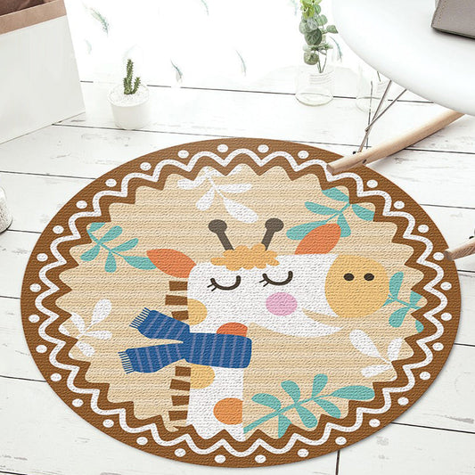 Stylish Cartoon Animal Pattern Rug Green and Blue Kids Rug Polyester Pet Friendly Washable Non-Slip Backing Area Rug for Nursery Brown Clearhalo 'Area Rug' 'Rug' 1717282