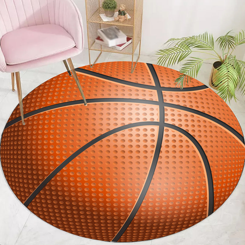 Fancy Sports Pattern Rug Orange and White Kids Rug Polyester Washable Pet Friendly Anti-Slip Carpet for Children's Room