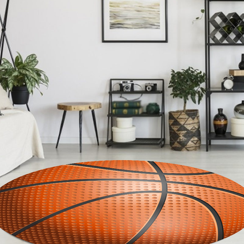 Fancy Sports Pattern Rug Orange and White Kids Rug Polyester Washable Pet Friendly Anti-Slip Carpet for Childr - view 3