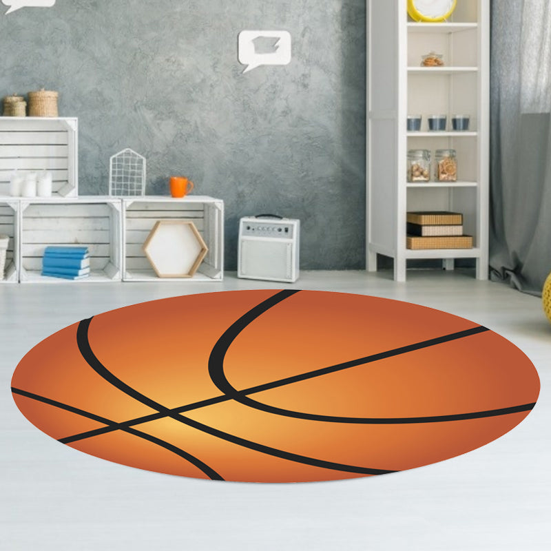 Fancy Sports Pattern Rug Orange and White Kids Rug Polyester Washable Pet Friendly Anti-Slip Carpet for Children's Room