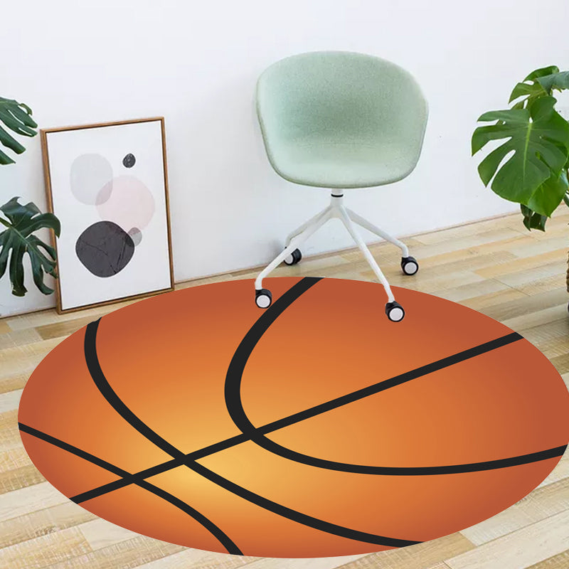 Fancy Sports Pattern Rug Orange and White Kids Rug Polyester Washable Pet Friendly Anti-Slip Carpet for Childr - view 2