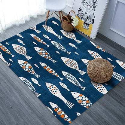 Cute Cartoon Animal Pattern Rug with Fish Multicolor Kids Rug Polyester Washable Pet Friendly Anti-Slip Carpet for Children's Room