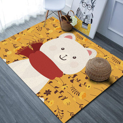 Cute Cartoon Animal Pattern Rug with Fish Multicolor Kids Rug Polyester Washable Pet Friendly Anti-Slip Carpet for Children's Room