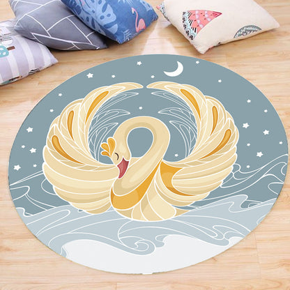 Grey and Yellow Kids Rug Polyester Cartoon Swan Pattern Rug Pet Friendly Washable Anti-Slip Backing Carpet for Decoration