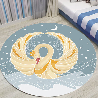 Grey and Yellow Kids Rug Polyester Cartoon Swan Pattern Rug Pet Friendly Washable Anti-Slip Backing Carpet for Decoration