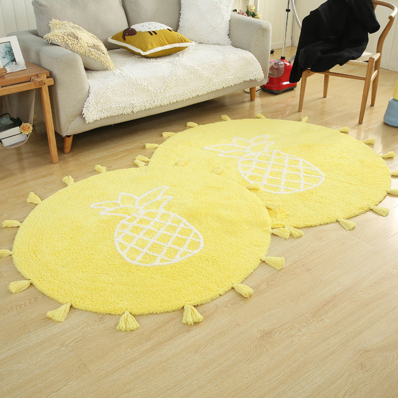 Stylish Pineapple Pattern Rug Yellow Kids Rug Cotton Washable Pet Friendly Anti-Slip Carpet for Children's Room Yellow Clearhalo 'Area Rug' 'Rug' 1725274