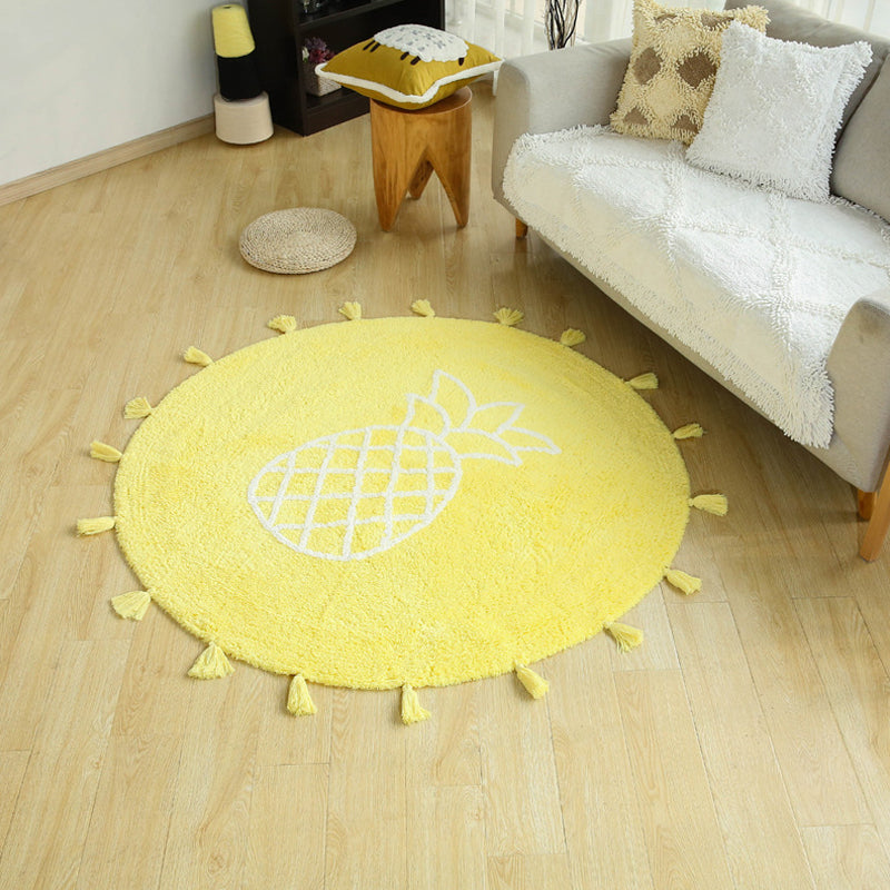 Stylish Pineapple Pattern Rug Yellow Kids Rug Cotton Washable Pet Friendly Anti-Slip Carpet for Children's Room Clearhalo 'Area Rug' 'Rug' 1725275