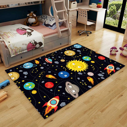 Unusual Outer Space Pattern Rug Multicolor Kids Rug Polyester Pet Friendly Washable Area Rug for Nursery Black Clearhalo 'Area Rug' 'Rug' 1725369